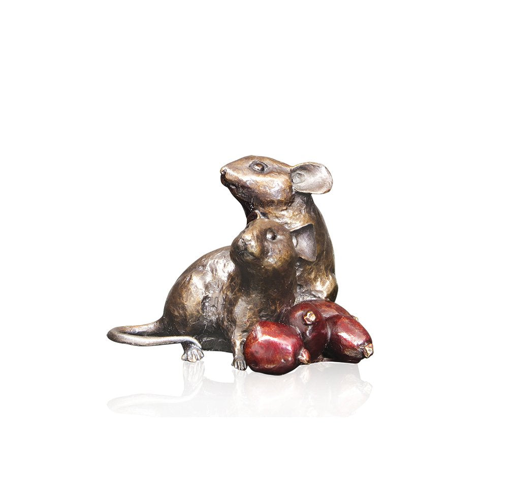 Richard Cooper solid bronze sculpture mice with rosehips