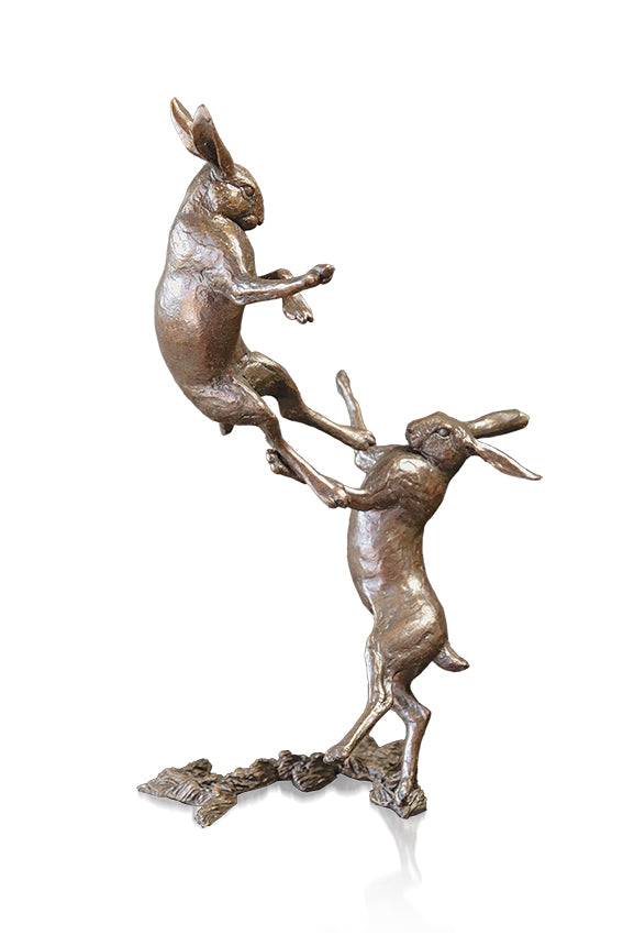 Richard Cooper solid bronze sculpture medium hares boxing 1140