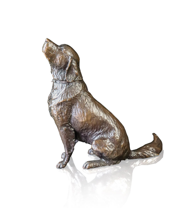 Richard Cooper Medium retriever sitting solid bronze sculpture 1131