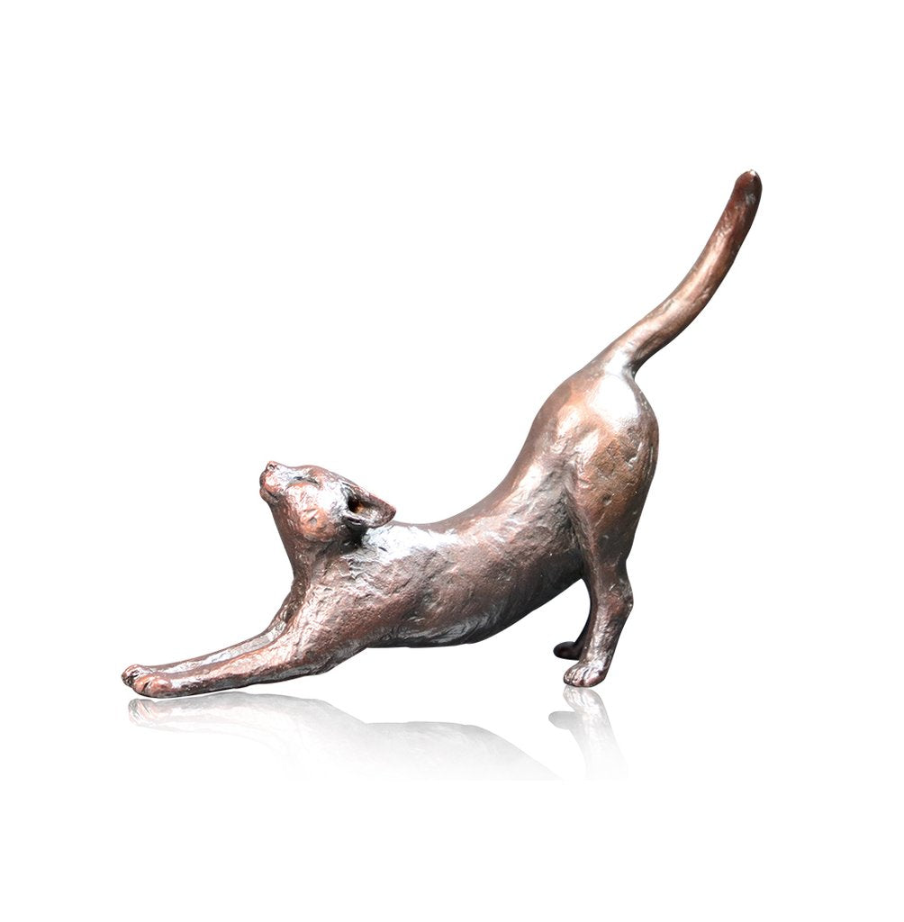 Richard Cooper Small cat stretching 1061 solid bronze sculpture