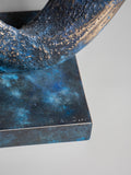 Adam Paddon abstract bronze sculpture in blue close up
